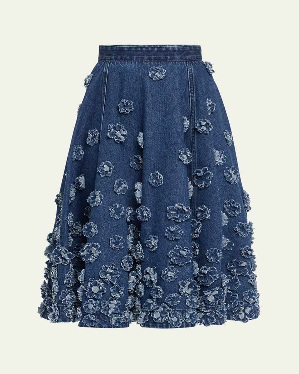 Floral Hand Embroidered Denim Circle Skirt